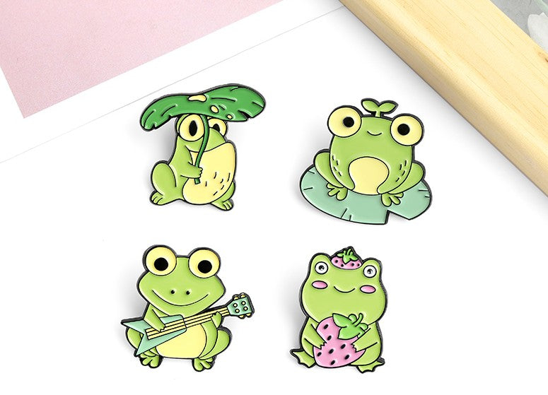 Quack Quack Enamel Pin Custom Frog Lotus Leaf Brooches Bag Lapel Pin Cartoon Animal Badge Jewelry Gift for Kids Friends - Korvel