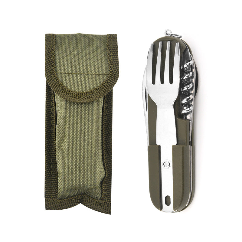7-in-1 multifunctional stainless steel foldable outdoor camp tableware: fork, spoon, knife. Survival tools for picnic, camping. - Korvel