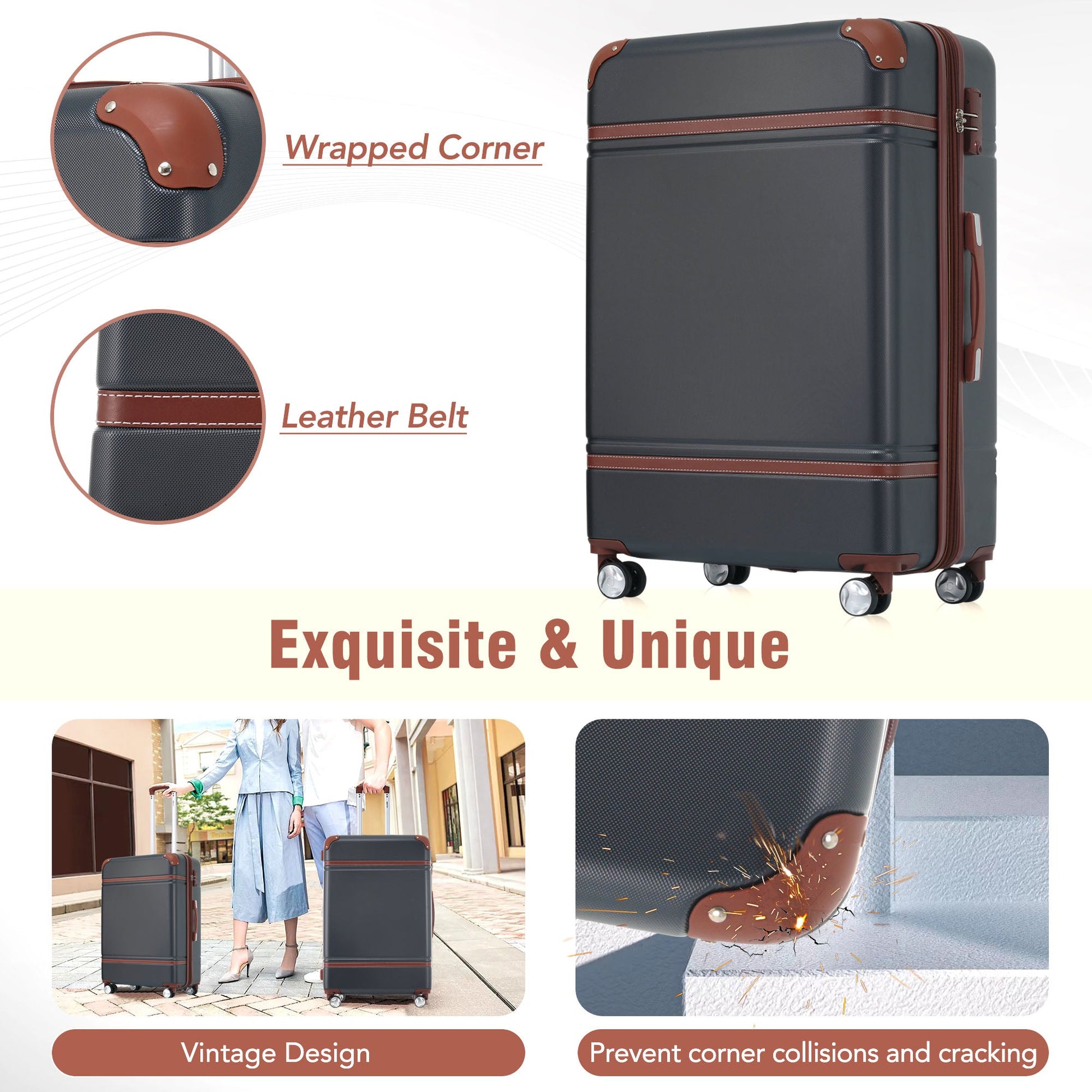 20 IN Luggage 1 Piece with TSA lock , Lightweight Suitcase Spinner Wheels,Carry on Vintage Luggage,Black - Korvel