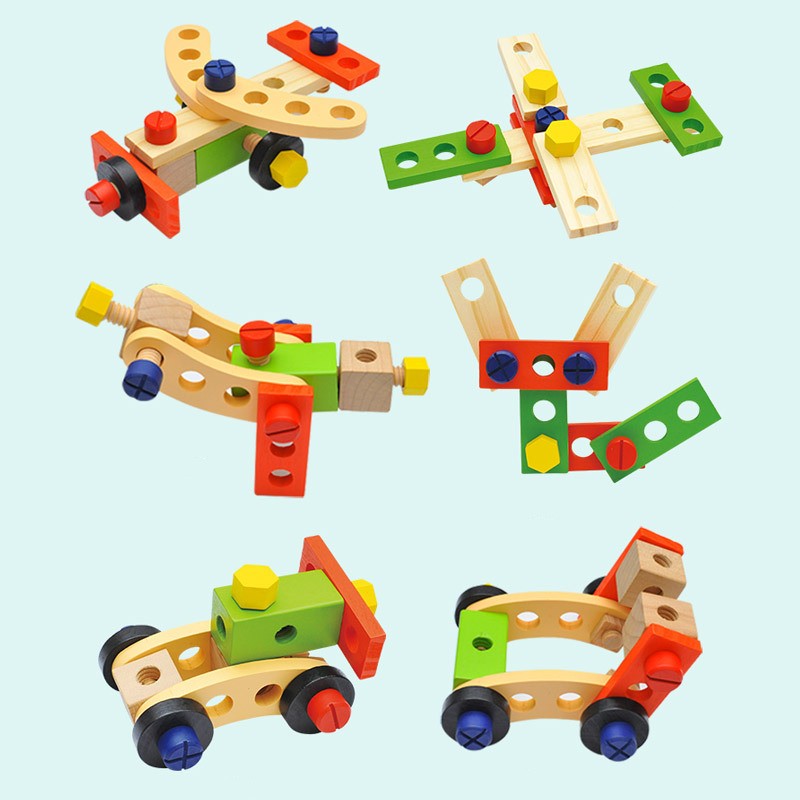 Children's simulation house cartoon wooden hand-held repair toolbox assembly disassembly nut combination puzzle toy - Korvel