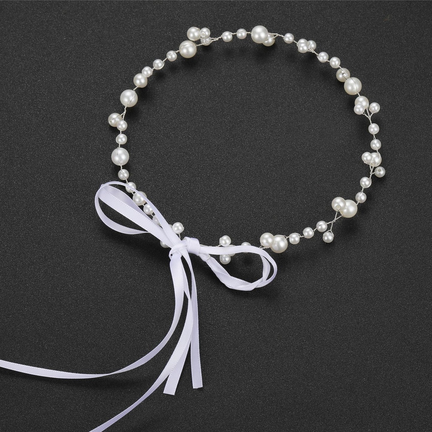 Bride Wedding Hair Accessories Simple Pearl Soft Chain Headband - Korvel