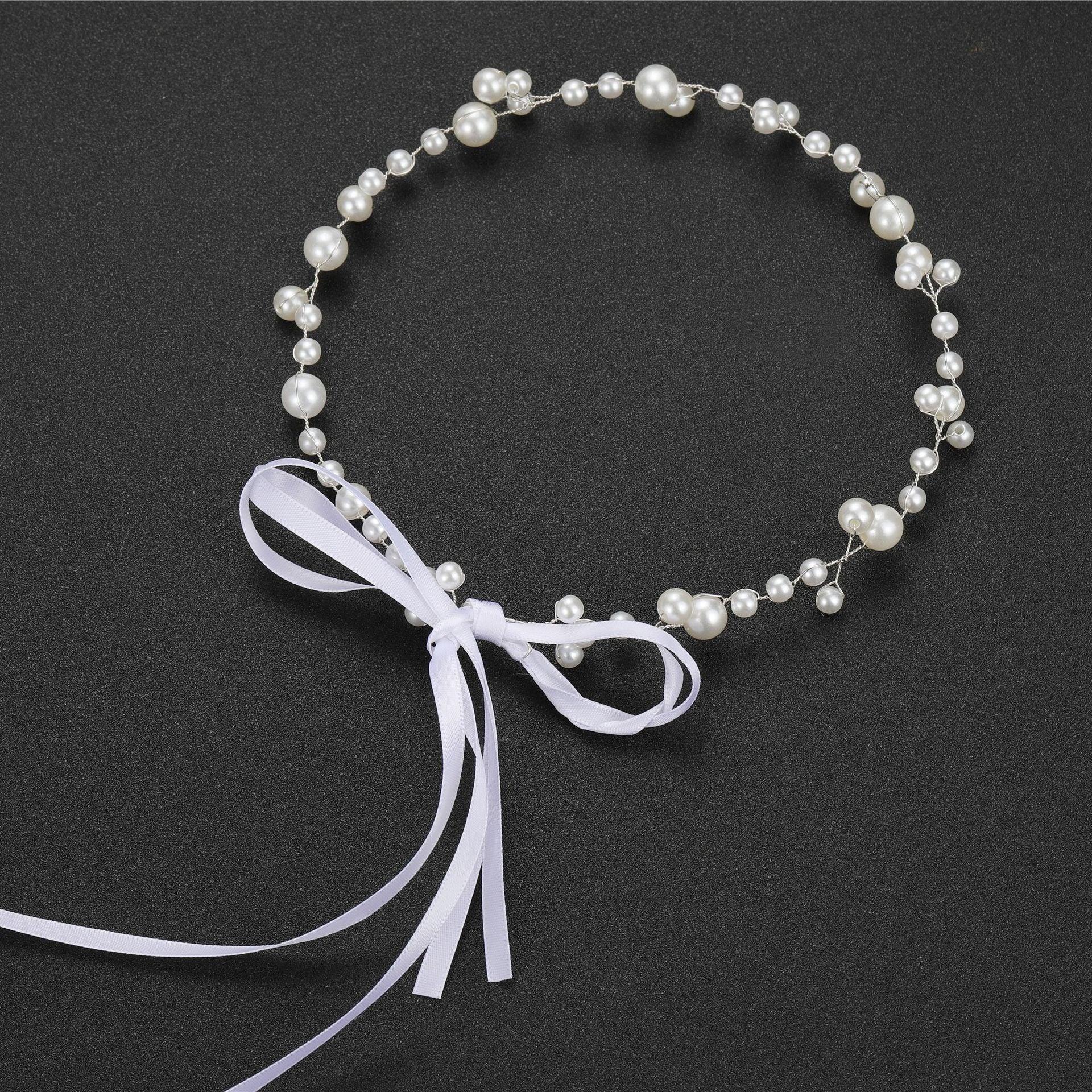 Bride Wedding Hair Accessories Simple Pearl Soft Chain Headband - Korvel