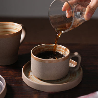 Artisan Coarse Pottery Coffee Cup and Plate Set