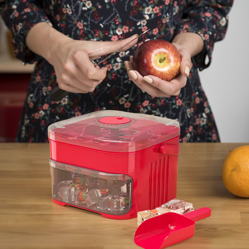 50-grid ice maker with new large capacity - household food-grade plastic double-layer ice storage barrel & ice ball mold set - Korvel