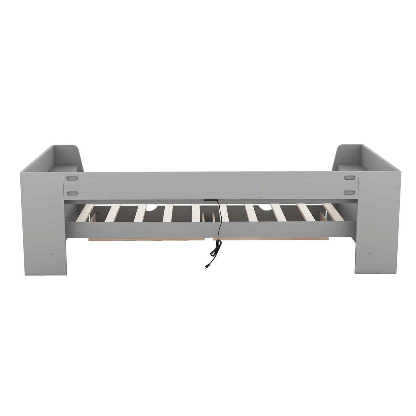 Elegant Twin Size Daybed with Shelves and Charging Station - Gray