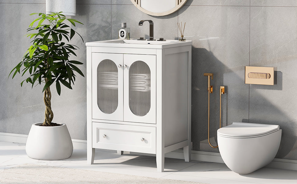 Meuble de salle de bain blanc de 24" avec lavabo et rangement
