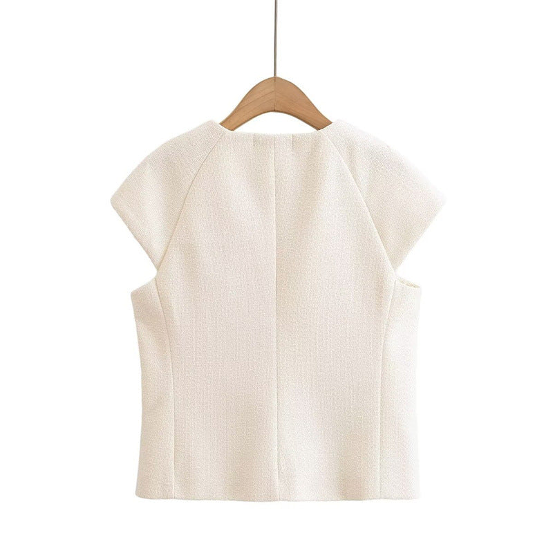 Fashionable Casual Round Neck Versatile Vest with Front Button Closure for Women - Korvel