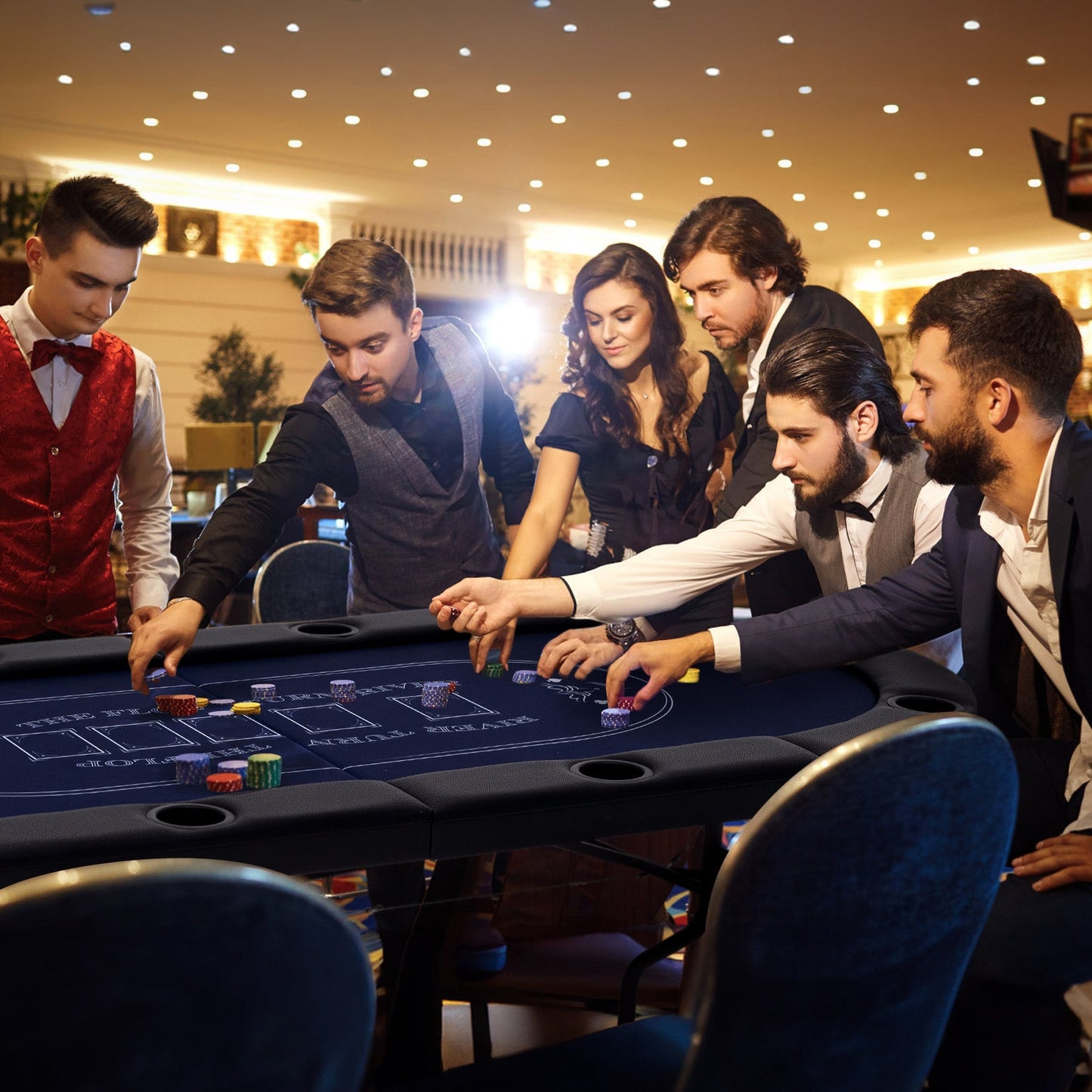 Table de poker pliable de 72 pouces pour 8 joueurs - Bleu