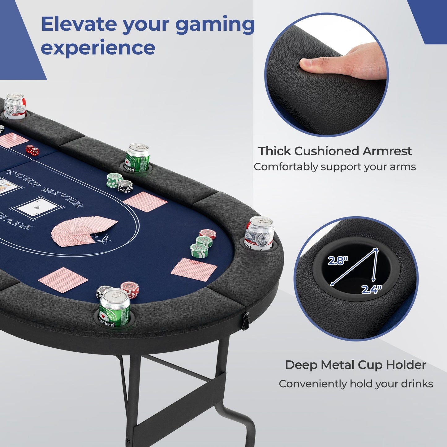 Table de poker pliable de 72 pouces pour 8 joueurs - Bleu