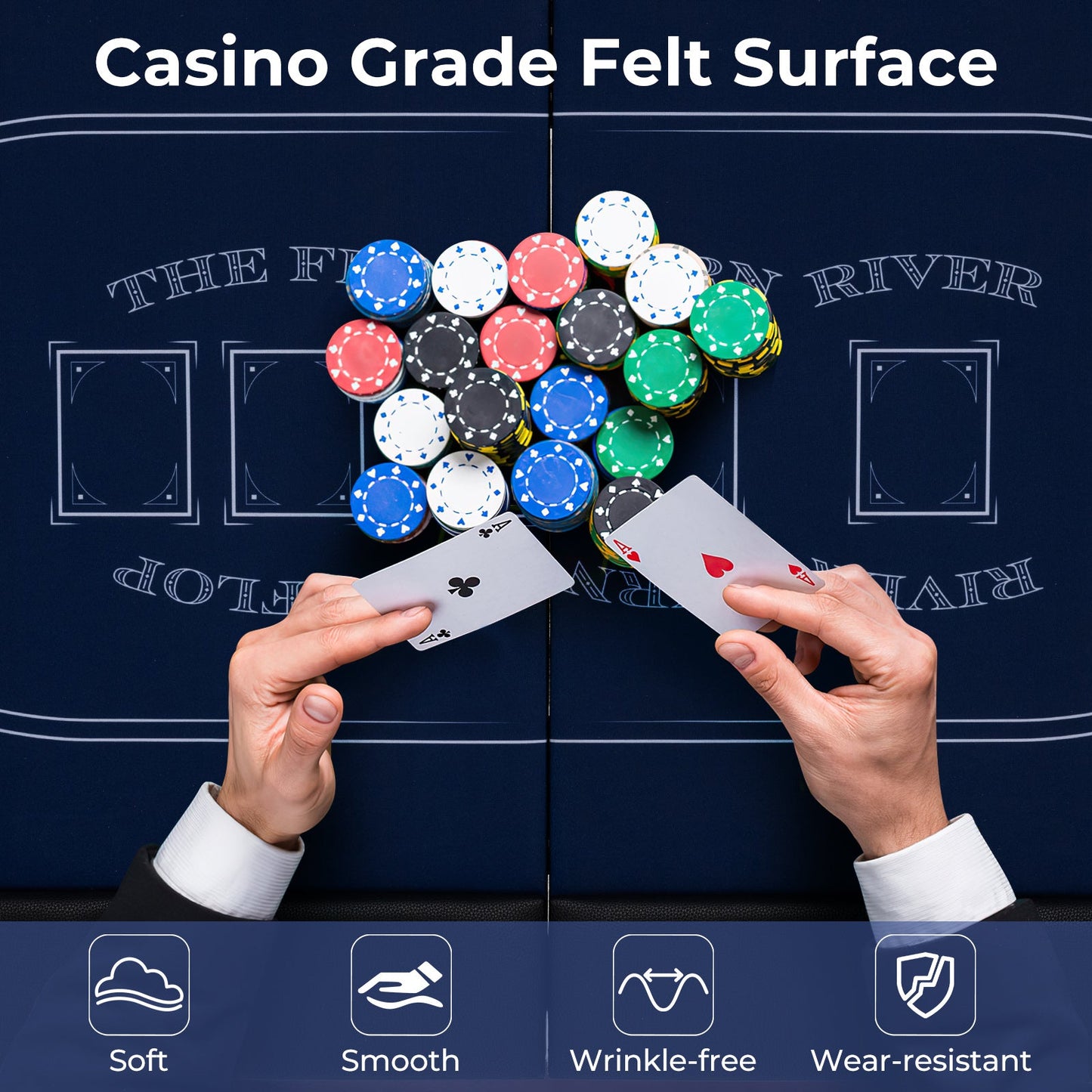 Table de poker pliable de 72 pouces pour 8 joueurs - Bleu