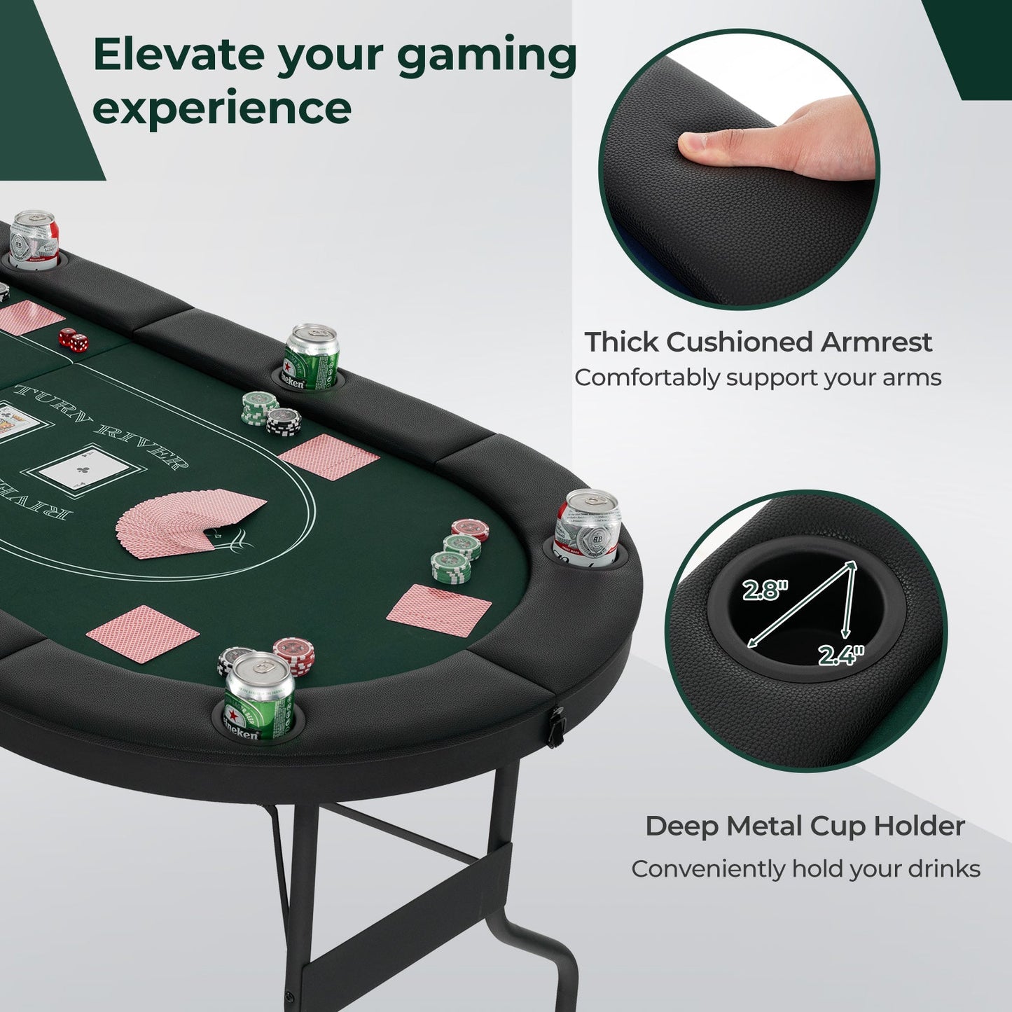 72 Inch Foldable Poker Table for 8 Players - Green