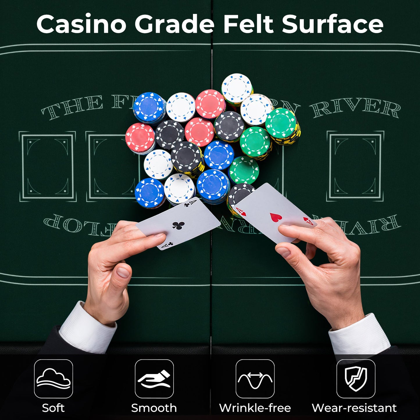 72 Inch Foldable Poker Table for 8 Players - Green