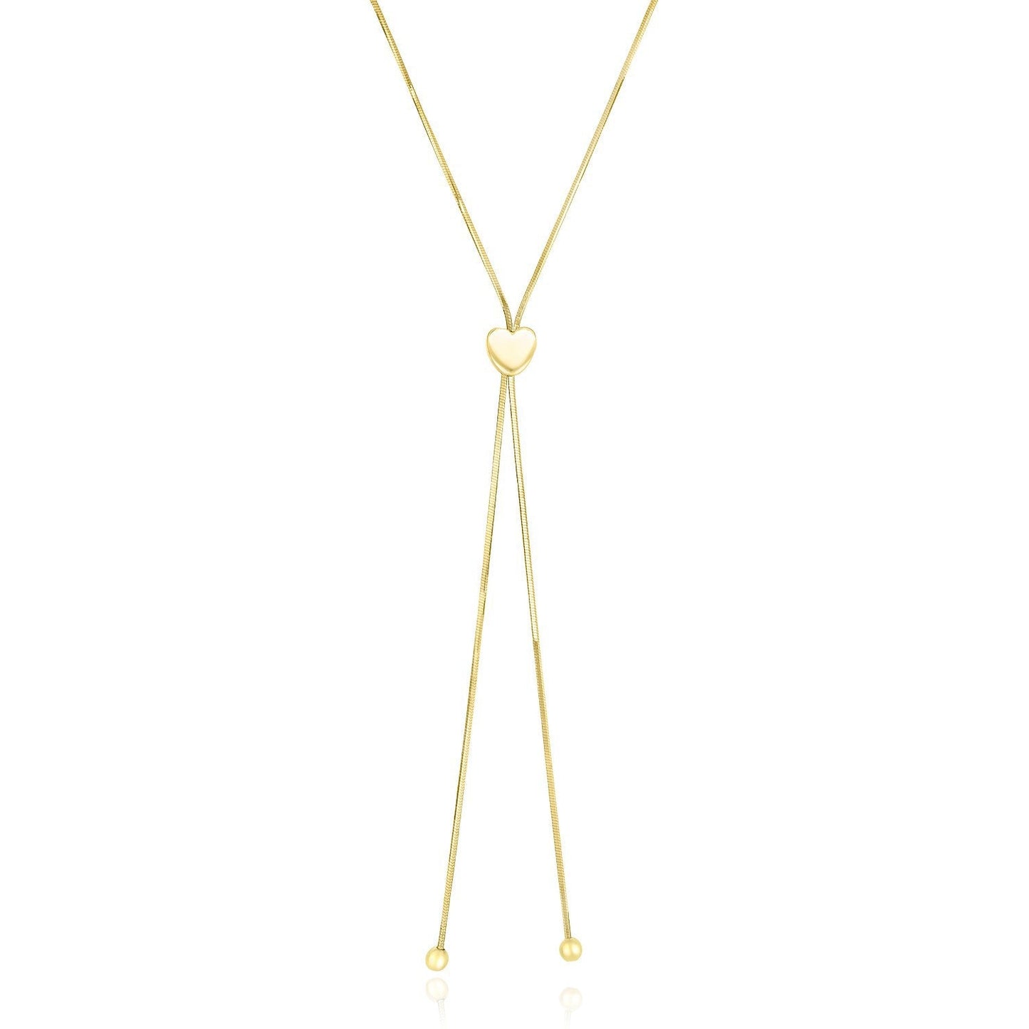 Collar Lariat de Corazón Ajustable de Oro Amarillo de 14k