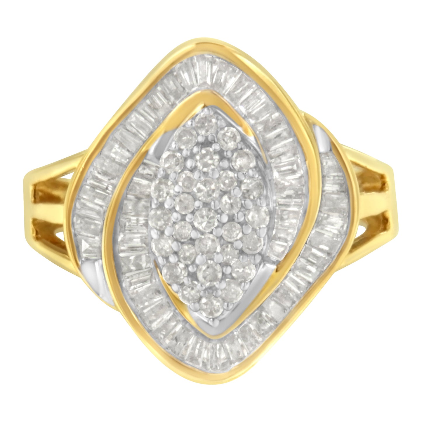 10K Yellow Gold Diamond Cluster Engagement Ring - Size 6