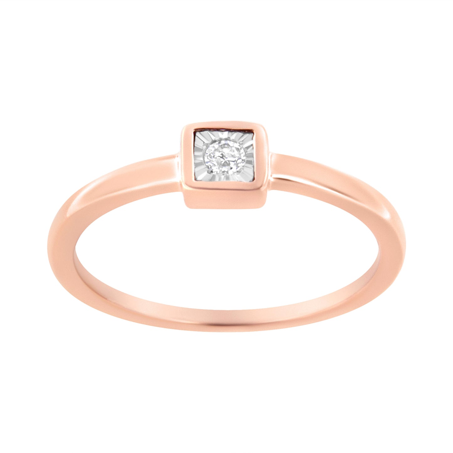 14K Rose Gold Plated Sterling Silver Miracle Set Diamond Promise Ring - Size 6