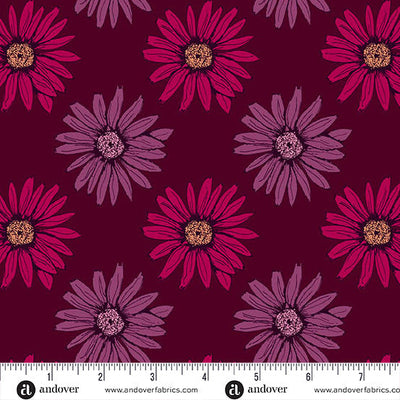 Nancy Rink Mystic Meadow Daisy Red Cotton Wideback Fabric