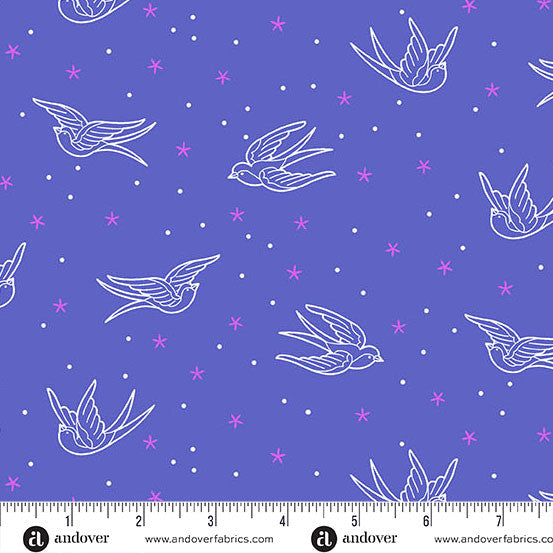 Tissu en coton bleu Libs Elliott Glaze Perfect Day Swallows