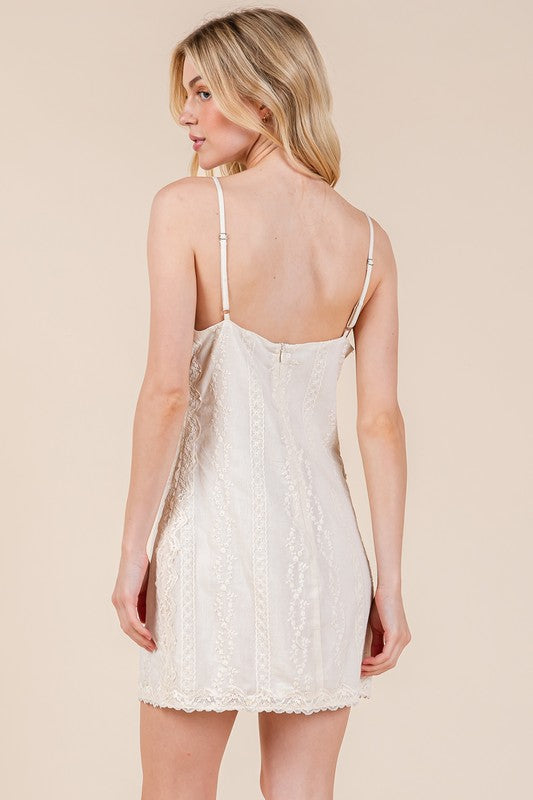 Elegant Lace Detail Adjustable Strap Mini Cami Dress