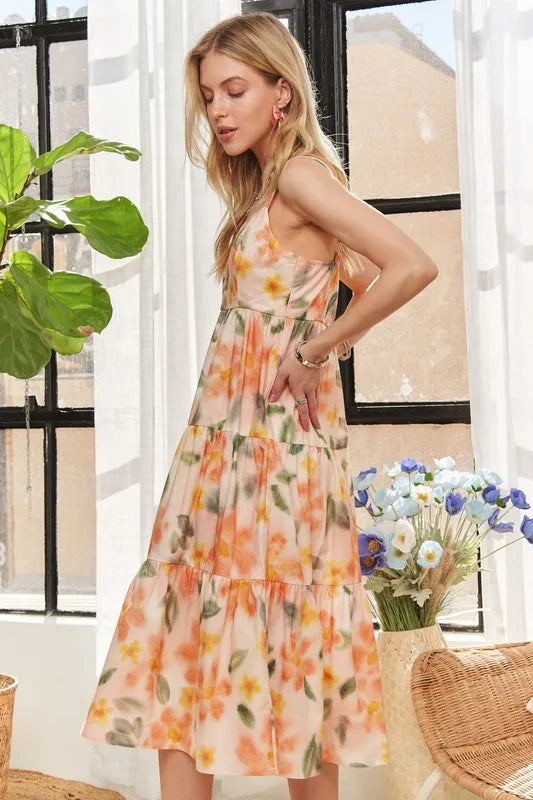Robe Midi à Bretelles Ajustables à Imprimé Floral pour Femmes