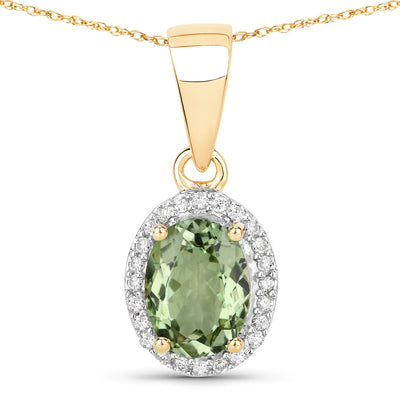 Pendentif en or 14K avec tourmaline verte et diamants de 1,27 carat