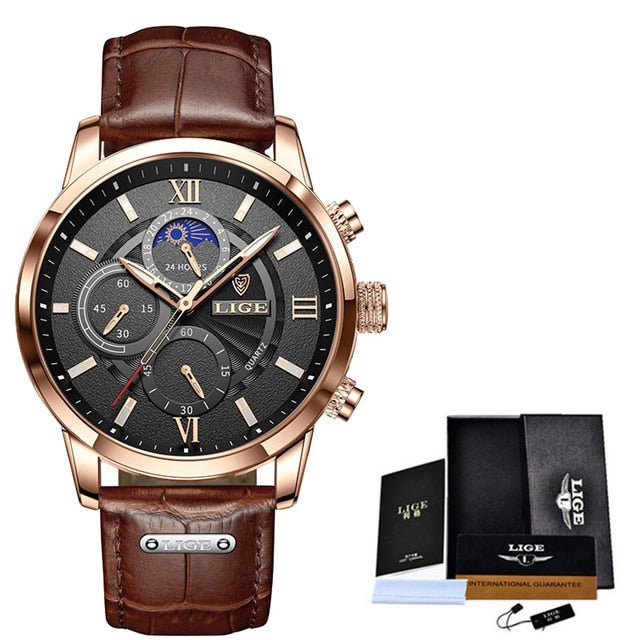 LIGE Men's Watches Top Brand Luxury Men Wrist Watch Leather Quartz Watch Sports Waterproof Male Clock Relogio Masculino+Box - Korvel