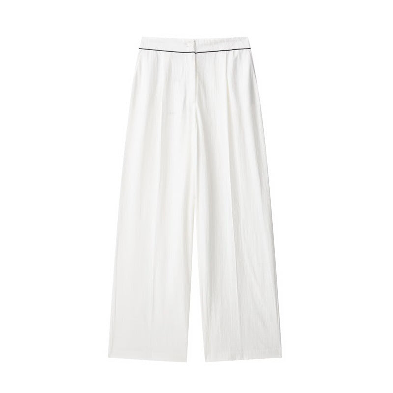 Style Women's Fashion Casual Rolled Edge Double-Breasted Jacket Wide Leg Pants - Korvel