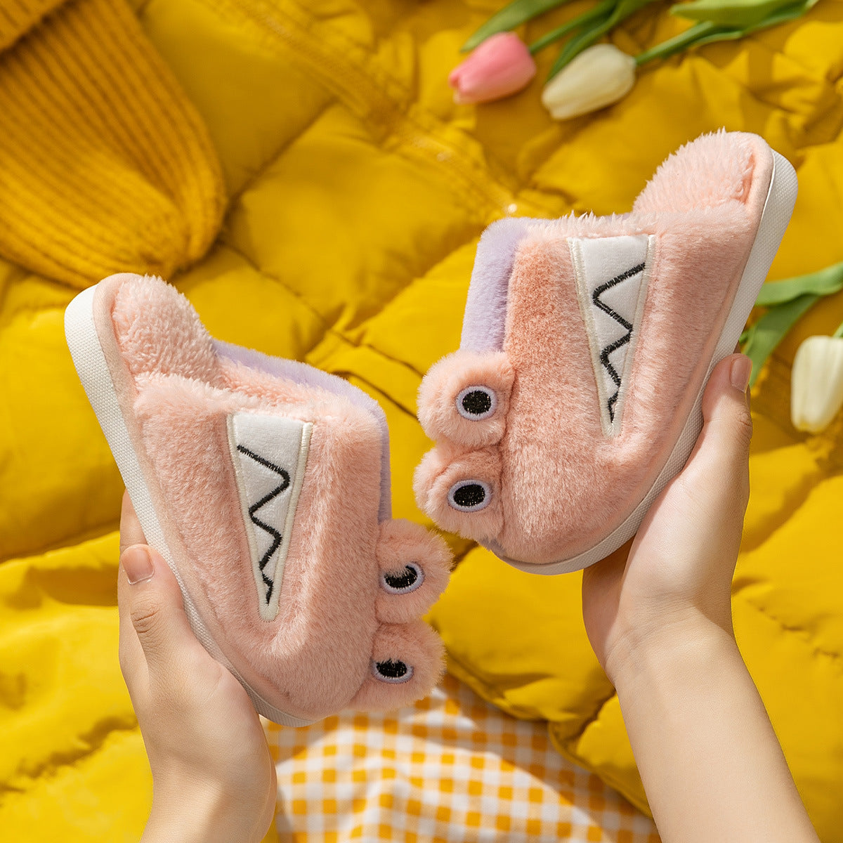 Children's Cotton Slippers Winter Korean Cartoon Home Warm Cotton Slippers Home Furry Cute Multicolor Slippers - Korvel