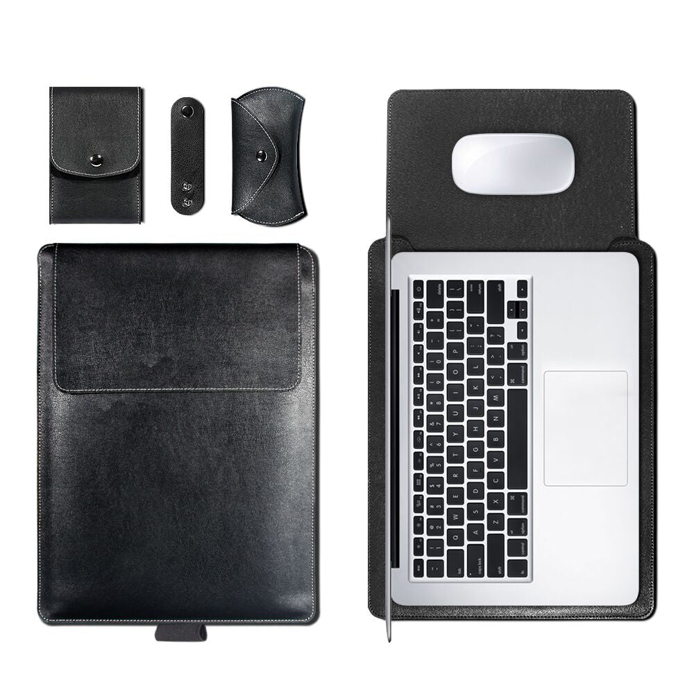 Laptop Bag PU Leather Sleeve Bag Waterproof Case For Macbook Air Pro 13 15 Portable Laptop Notebook Bag With Support Frame - Korvel