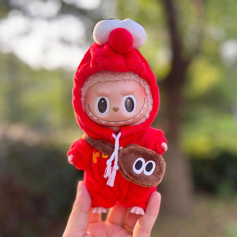 Clothing only] First and second generation keychains Labubu clothing pendant canvas shoulder bag sesame bird two-piece set - Korvel