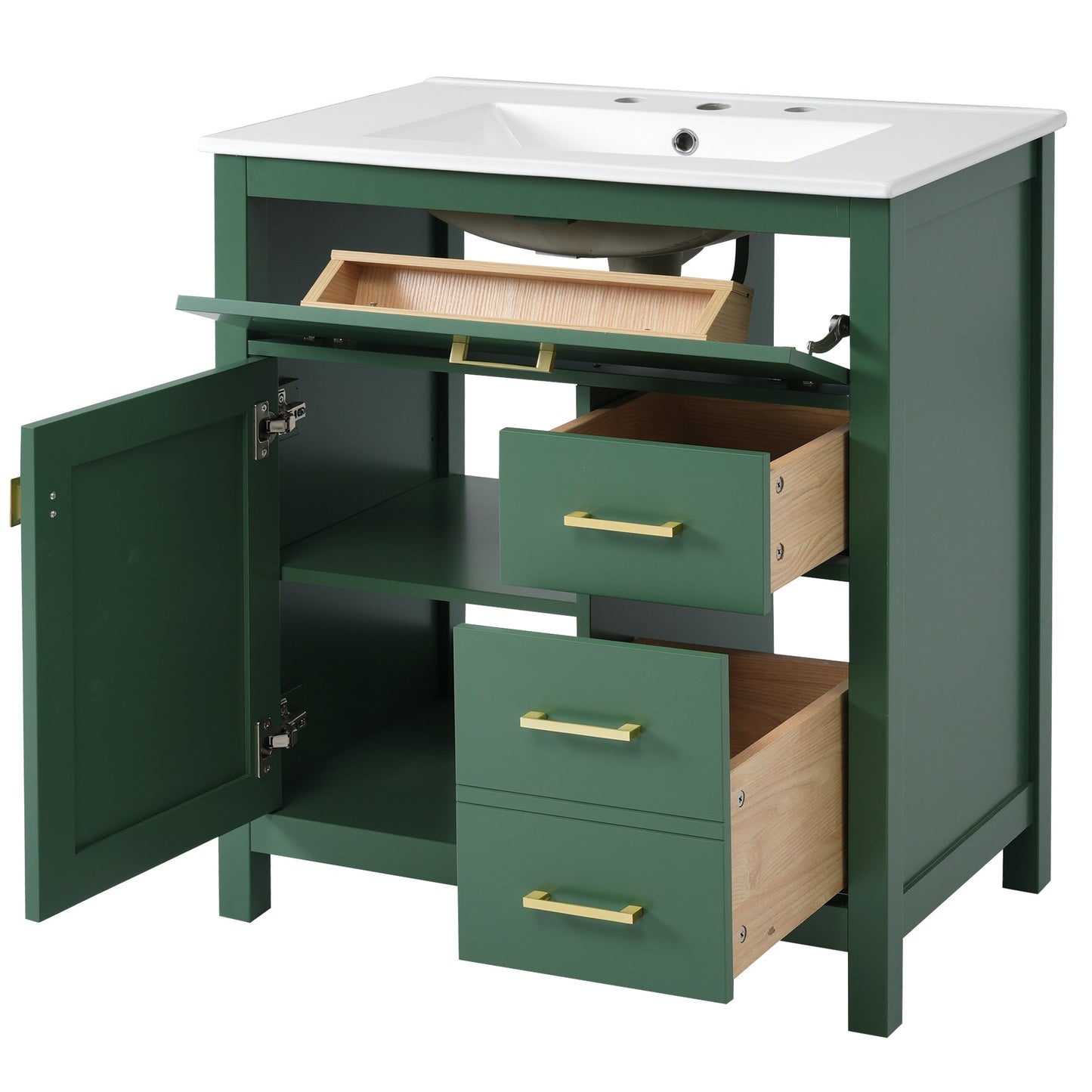 30-Inch Green Bathroom Vanity with Ceramic Sink