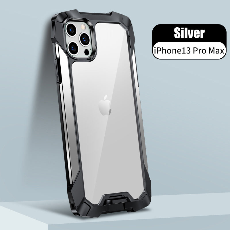 New Transparent Back Panel Protective Case Is Suitable For iPhone 13 Pro Promax Mini Metal Airbag Anti-Drop Mobile Phone Case - Korvel