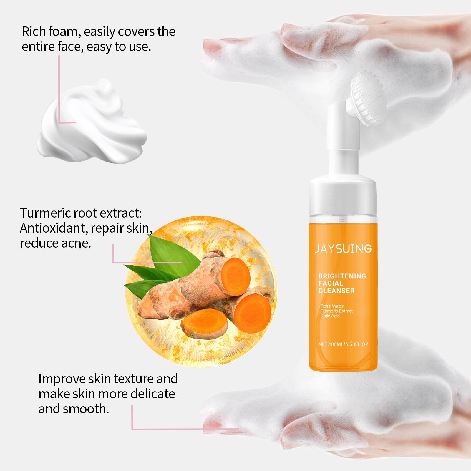 Turmeric Cleansing Mousse For Gentle Cleansing Of Facial Skin Pores Cleanser Moisturizing Skin Care - Korvel