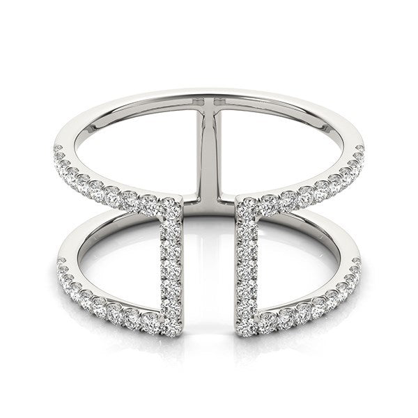 14k White Gold Modern Dual Band Diamond Engagement Ring