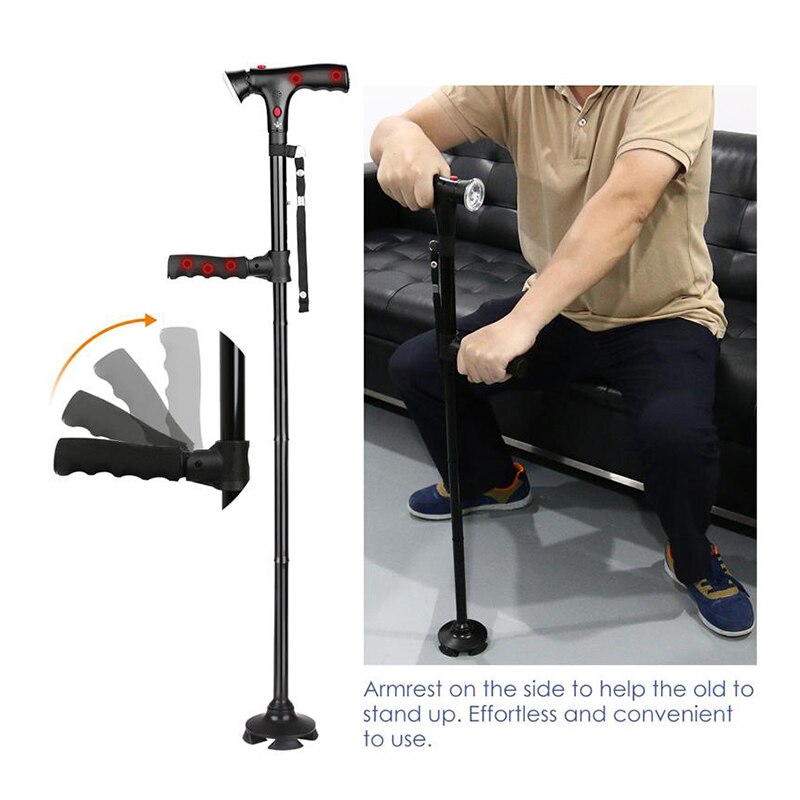 Collapsible Telescopic Cane Folding Crutch LED Lightweight Safety Walking Stick Gifts for The Elder - Korvel