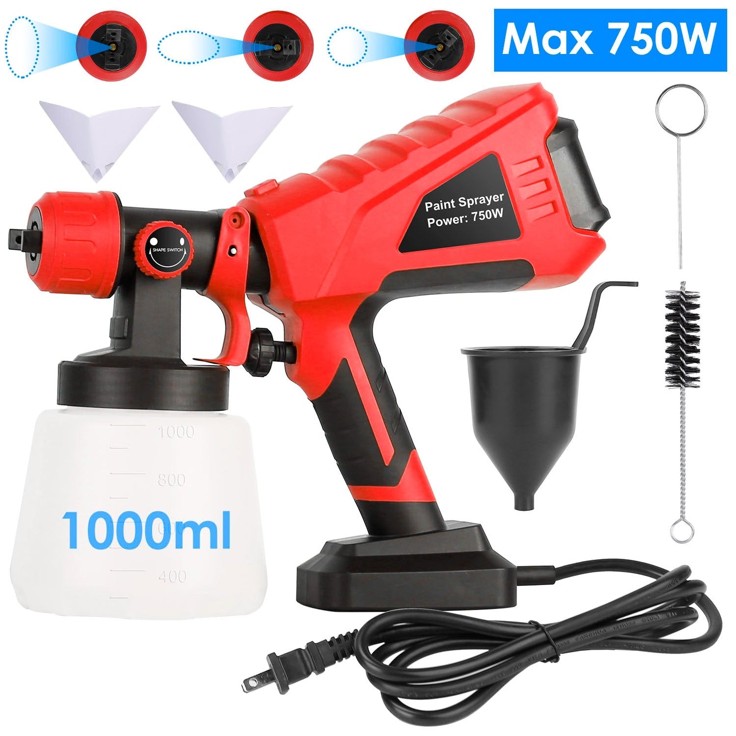 Pulverizador de pintura eléctrico HVLP de 750W con 3 patrones de pulverización