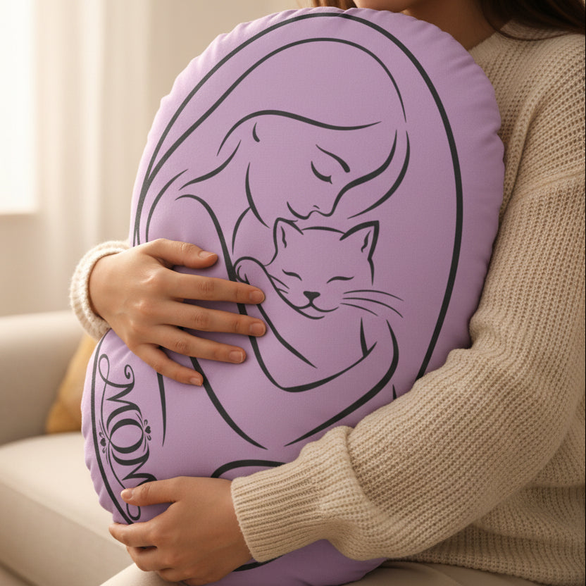 MOM Cat Embrace Pillow - Comforting Home Decor
