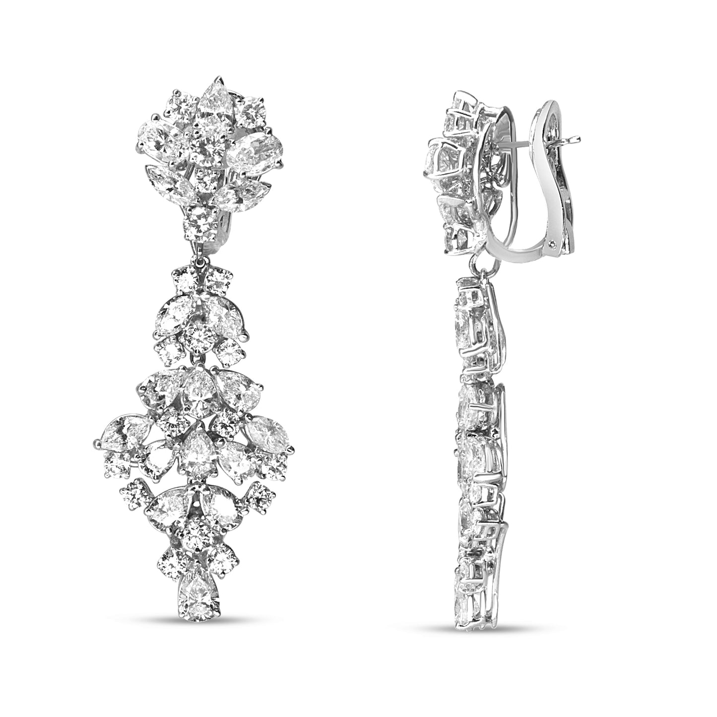 Pendientes de Clip-On de Diamantes en Racimo de Oro Blanco de 18K