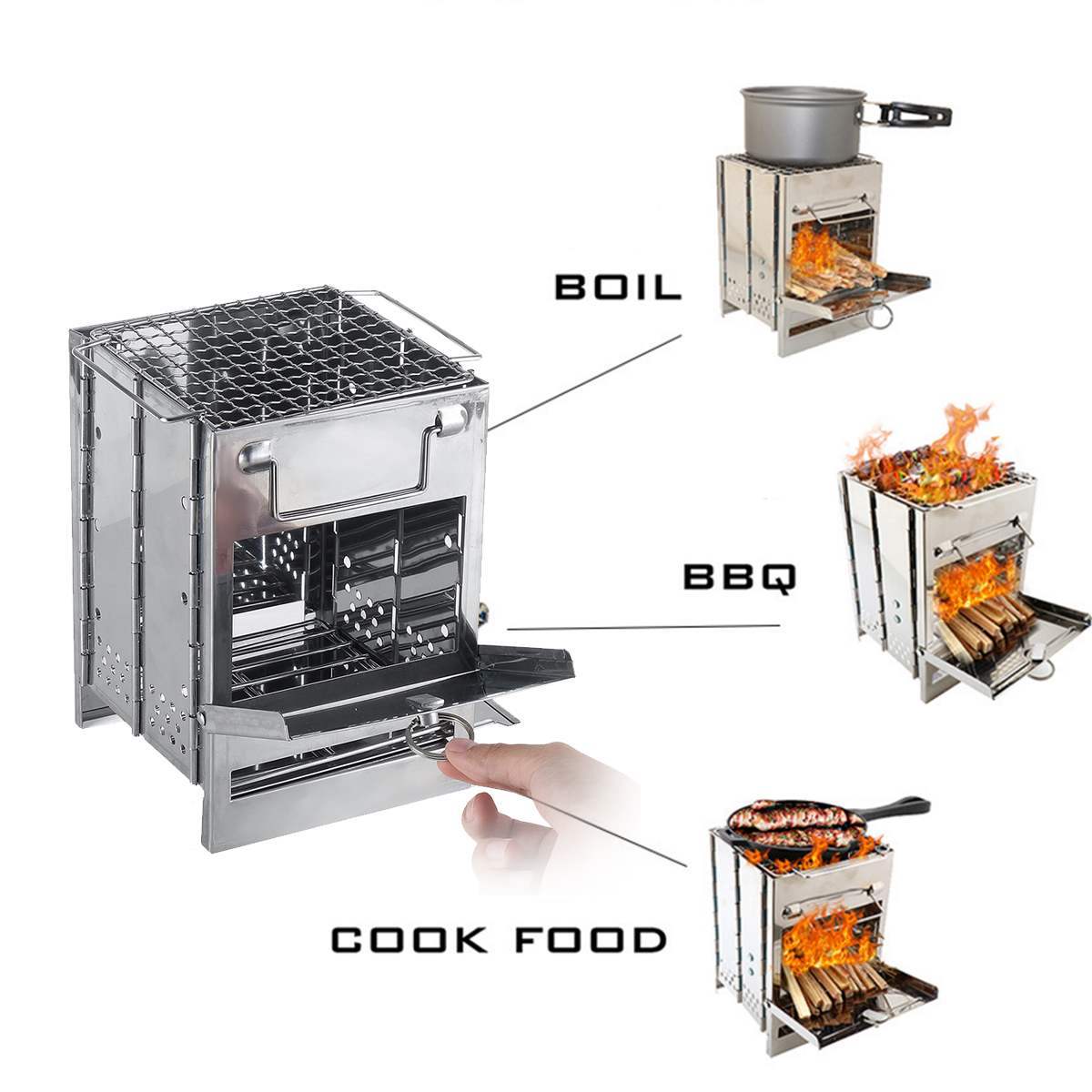 Adjustable Lightweight Camping Wood Stove for Outdoor Cooking