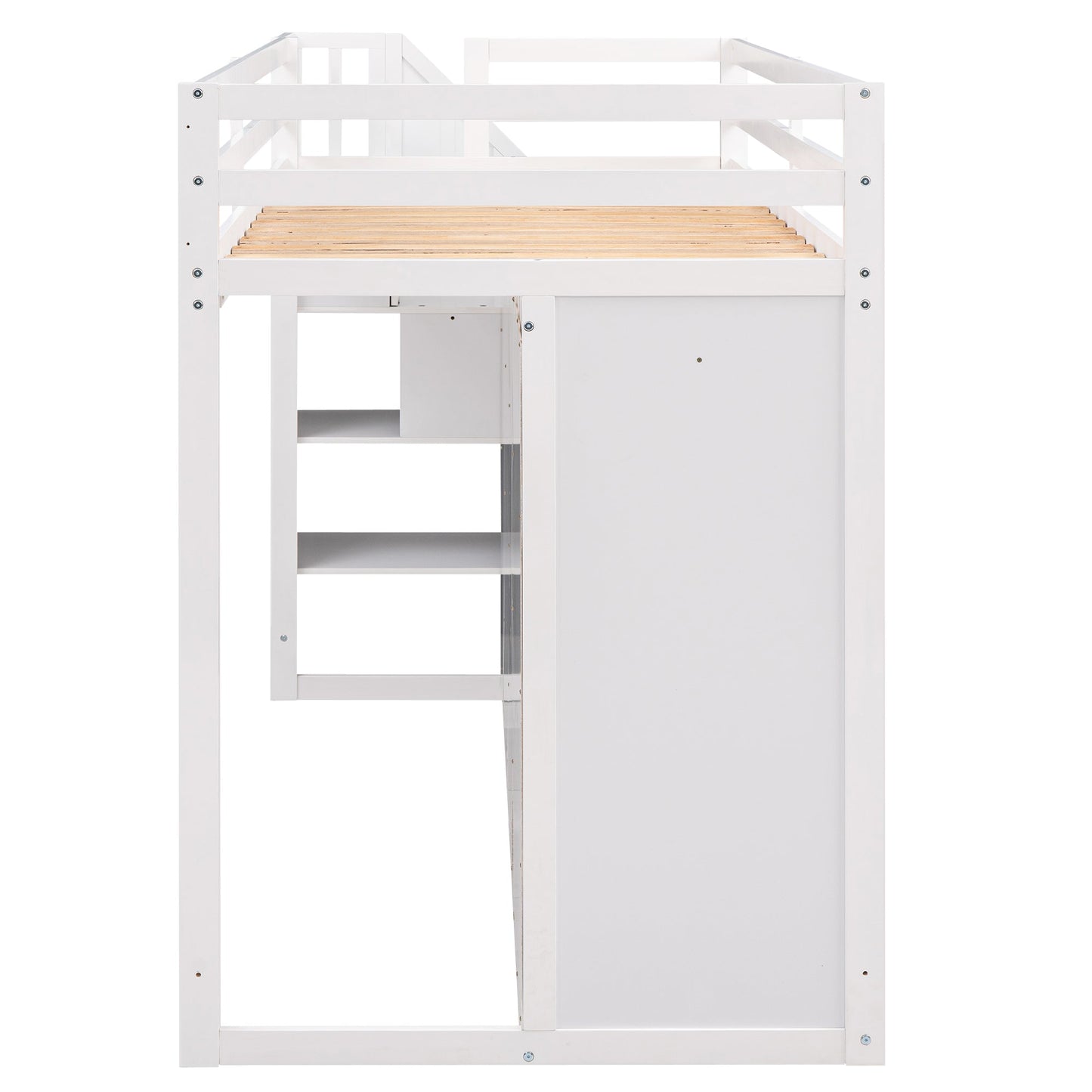 Functional Loft Bed with Storage and Shelves in White