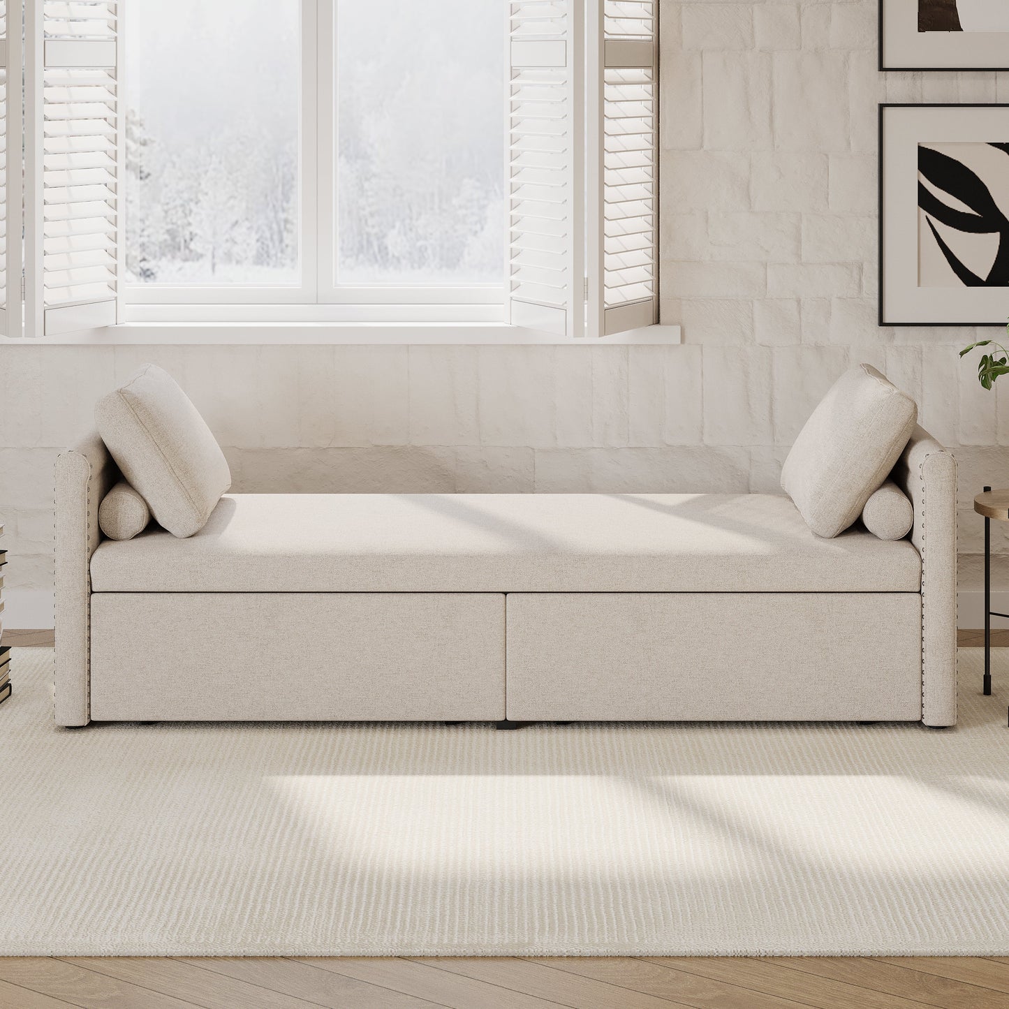 Fauteuil-lit moderne beige avec tiroirs de rangement