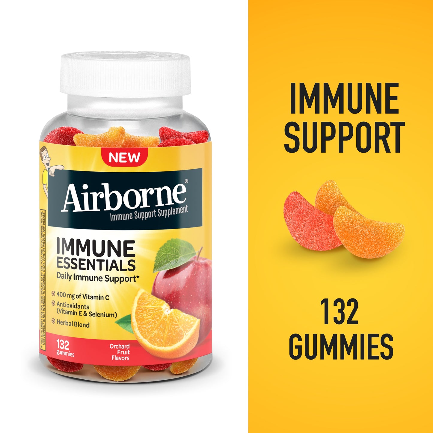 Gommes essentielles pour le système immunitaire Airborne - Fruits du verger - 132 unités
