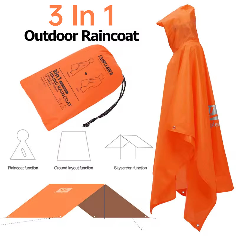 3 - in - 1 Waterproof Rain Poncho for Outdoor Use: Motorcycle, Camping, Hiking & Travel - Korvel