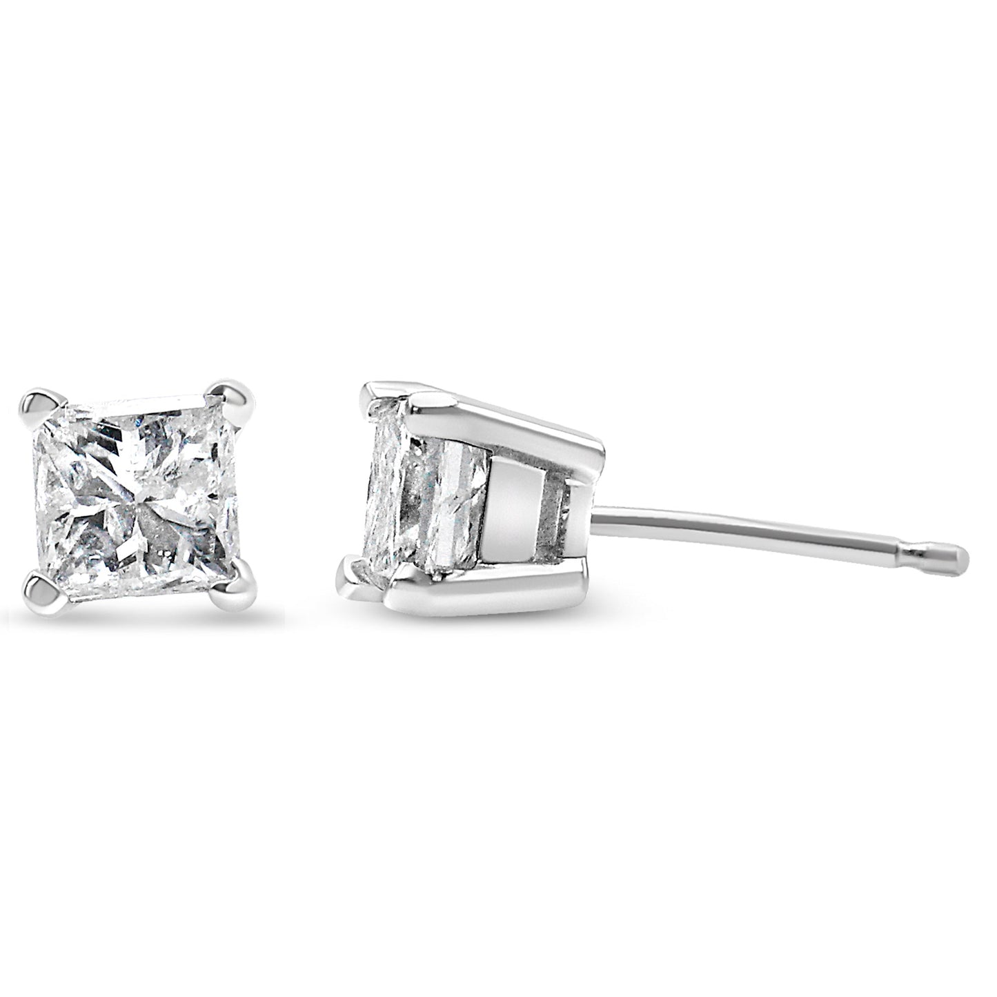 Boucles d'oreilles en diamant taille princesse certifiées AGS 2/5 Cttw en or blanc 14K