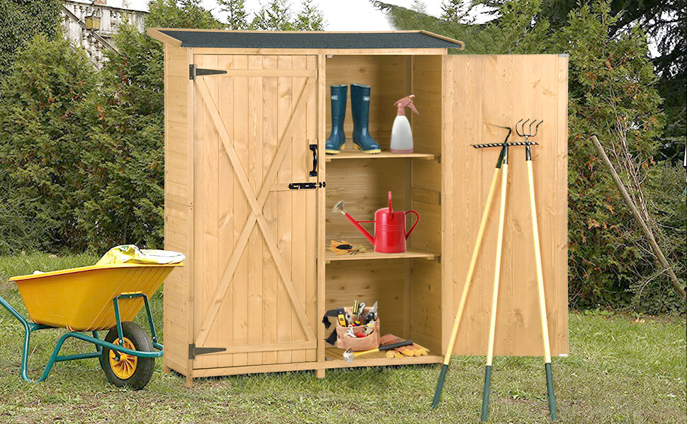 Outdoor 5.3ft Hx4.6ft L Wood Storage Shed Tool Organizer,Garden Shed, Storage Cabinet with Waterproof Asphalt Roof Natural - Korvel