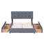 Upholstered Platform Bed with Classic Headboard and 4 Drawers No Box Spring Needed Linen Fabric Queen Size Dark gray - Korvel