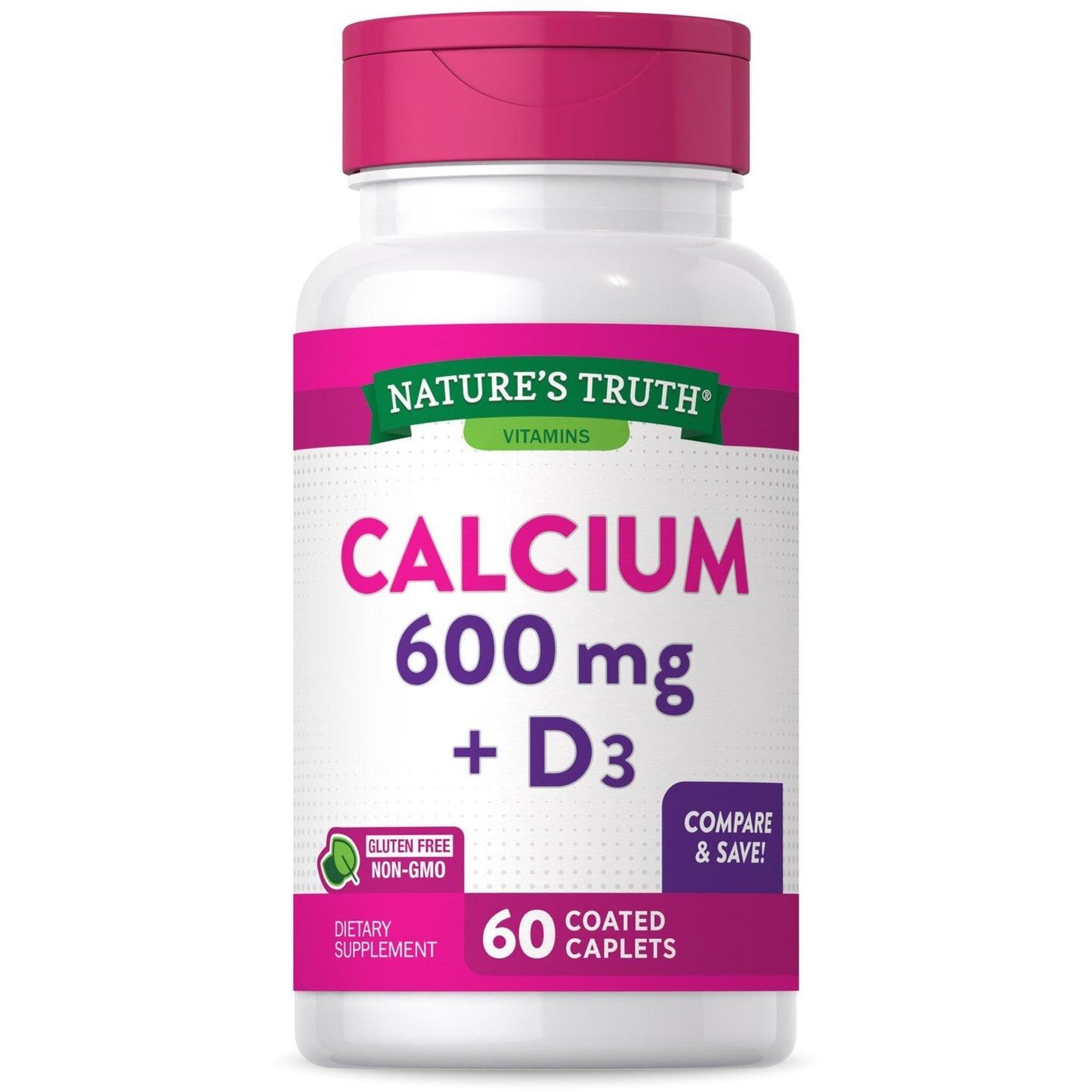 Calcio Plus Vitamina D3 de Nature's Truth, 600 mg, 60 tabletas recubiertas