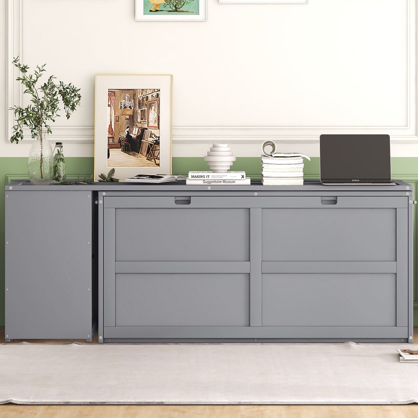 Queen Size Murphy Bed with Rotable Desk  Gray - Korvel