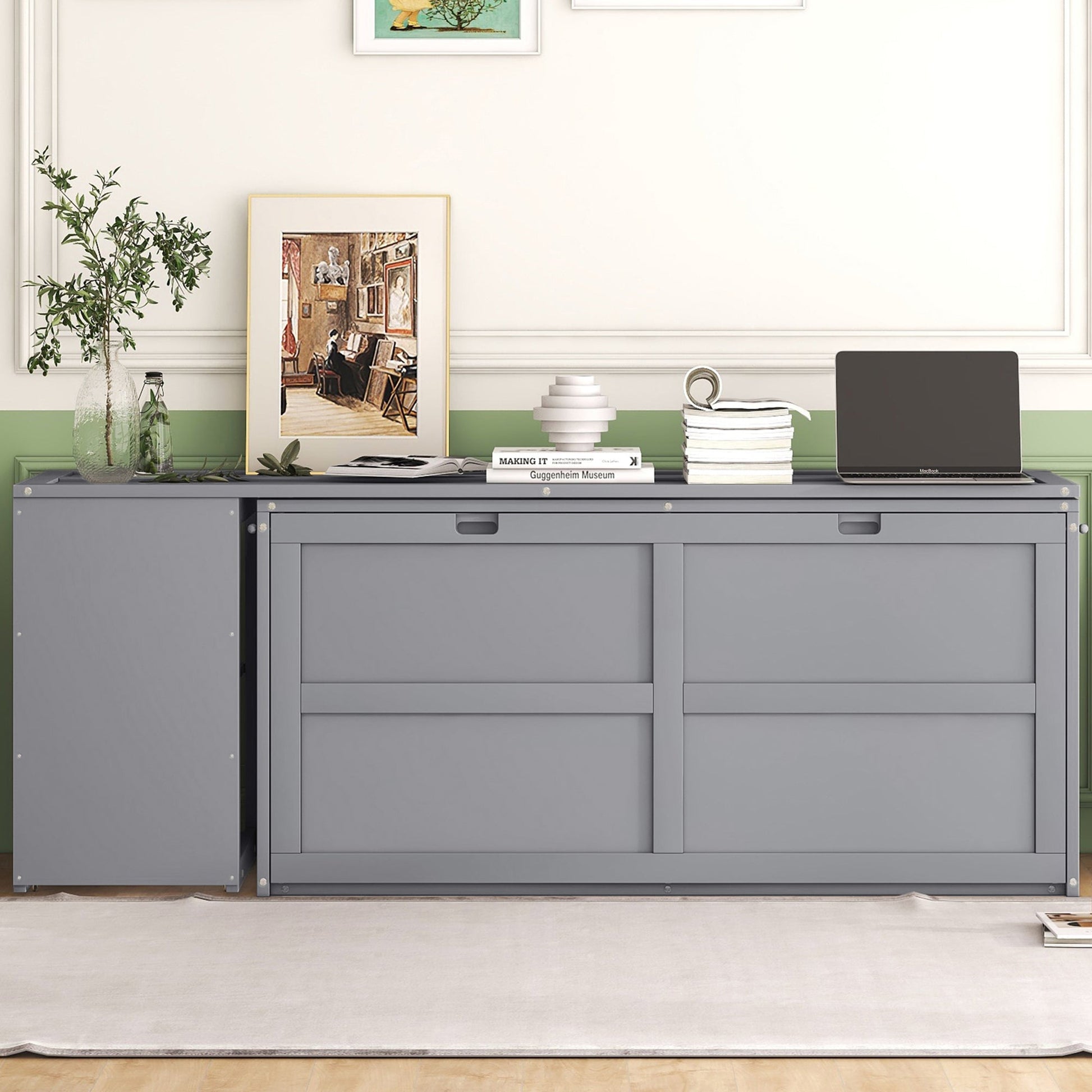 Queen Size Murphy Bed with Rotable Desk  Gray - Korvel