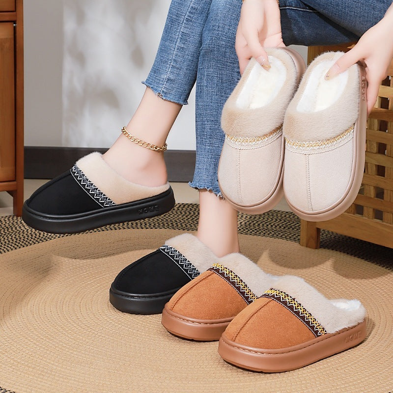 Women's Fleece-Lined Cotton Slippers - Comfort & Style