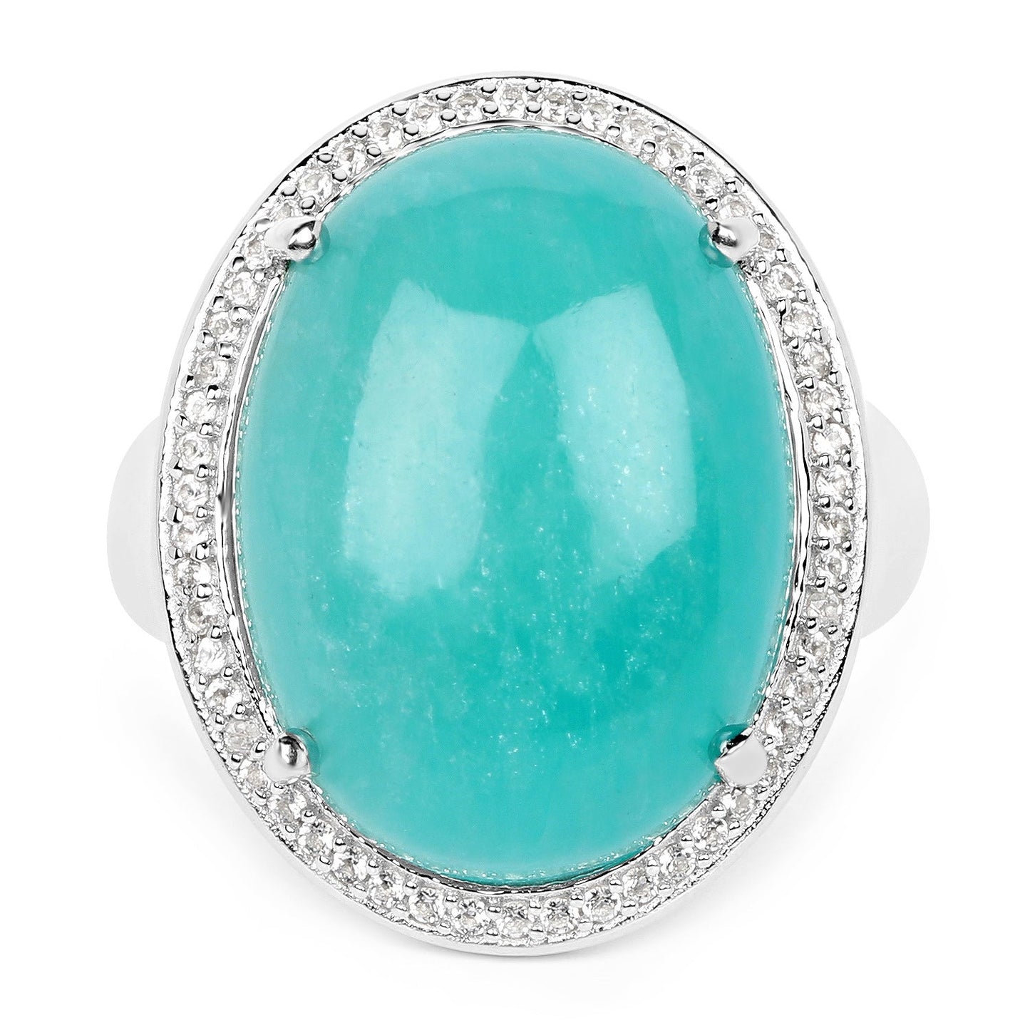 Bague en argent sterling de 15,09 carats en amazonite véritable et topaze blanche